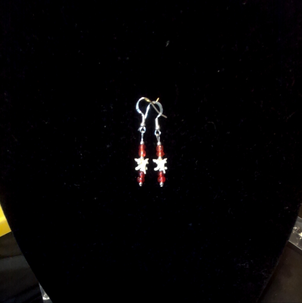 Elegant Silver and Rattlesnake Bone Earrings With Red Beads